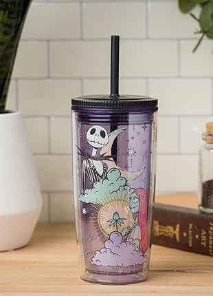 Silver Buffalo Disney Nightmare Before Christmas “Forever and Always” Spill Resistant Plastic Tumbler Featuring Jack Skellington and Sally, 20 Ounces