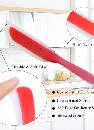 Nonstick Silicone Knife Shaped Flexible Kitchen Spatula Scraper Turner,Kitchen Cooking Utensils With Nylon Core (Red)