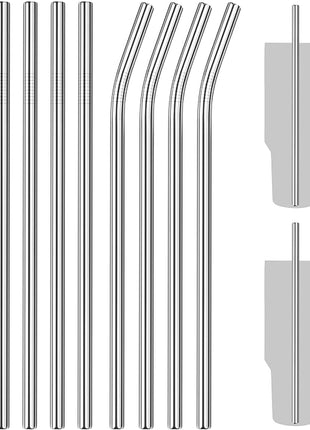 Tomorotec 8PCS 12" Stainless Steel Straws 4 Bent & 4 Straight for 40oz Stanley Tumblers, Reusable Food-Grade Drinking Straws with Cleaning Brush for Smoothies, Milkshakes, Iced Coffee, Dishwasher Safe