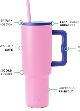 Simple Modern 40 oz Tumbler with Handle and Straw Lid | Insulated Reusable Stainless Steel Water Bottle Travel Mug Cupholder Use | Gifts for Women Men Him Her | Trek Collection | 40oz | Rose Plum