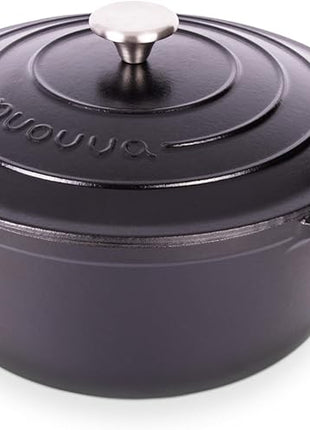 Nuovva Enamelled Cast Iron Dutch Oven Pot with Lid – 6.4 Quart Non Stick Casserole Pot – Heavy Duty & Oven Safe up to 500° F for Bread Baking, Braising, Stews, Roasting – 28cm Black