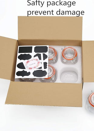 Encheng 25 oz Glass Jars With Airtight Lids And Leak Proof Rubber Gasket,Wide Mouth Mason Jars With Hinged Lids For Kitchen Canisters 750ml, Glass Storage Containers 6 Pack