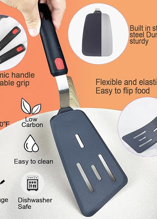 4Pcs Spatula Silicone Heat Resistant Flexible Rubber Silicone Spatulas for Nonstick Cookware, Burger Pancake Spatula Turner Large Silicone Spatulas Set for Cooking Kitchen Utensils Set Black