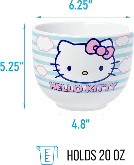 Silver Buffalo Sanrio Hello Kitty Blue and Pink Skies Ceramic Ramen Noodle Rice Bowl with Chopsticks, Microwave Safe, 20 Ounces