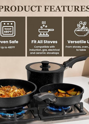 KIKCOIN Pots and Pans Set, 30 Pack Nonstick Cookware Set Detachable Handle, Induction RV Kitchen Cooking Set with Removable Handle, Frying Pans, Casserole - Dishwasher/Oven Safe, PFOA Free