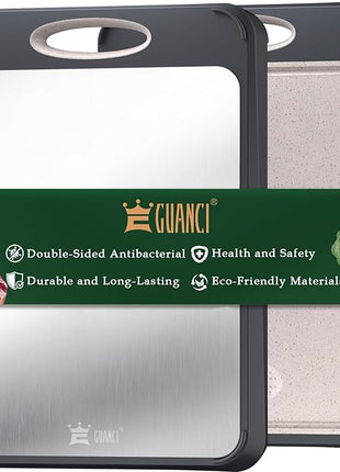 GUANCI Cutting Board for Kitchen, Stainless Steel Cutting Board Double Sided for Chopping Meat/Vegetables, Stainless Steel/Wheat Straw PP, Kitchen Gifts Easy to Clean Large 16”×11”