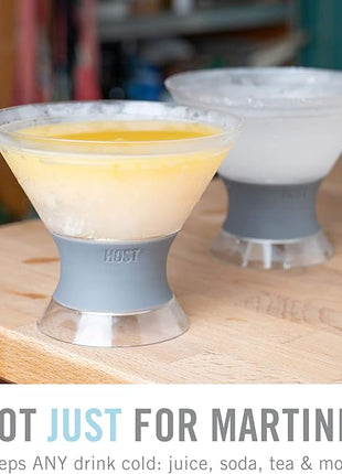 HOST Freeze Insulated Martini Cooling Cups, Plastic Freezer Gel Chiller Double Wall Stemless Cocktail Glass Bright Pink 9oz Set of 2