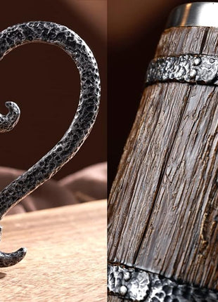 Arola Handmade Wooden Barrel Beer Mug, Stainless Steel Vintage Beer Cup, Medieval Drinkware Mug for Coffee/Beverage/Juice17oz Gift for Men.