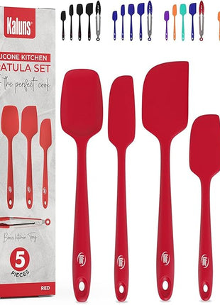 Kaluns Silicone Spatula Set, 4 Rubber Spatulas 600°F Heat Resistant, Nonstick Seamless Design with Stainless Steel Core, Dishwasher Safe, BPA free, Bonus Tongs Included