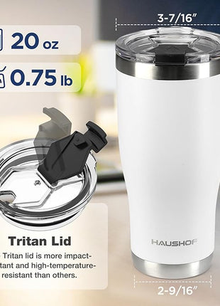 HAUSHOF 20 oz Tumbler, Stainless Steel Vacuum Insulated Coffee Tumbler Water Cup, Double Wall Travel Mug with Lid, Perfect for Hot and Cold Drinks