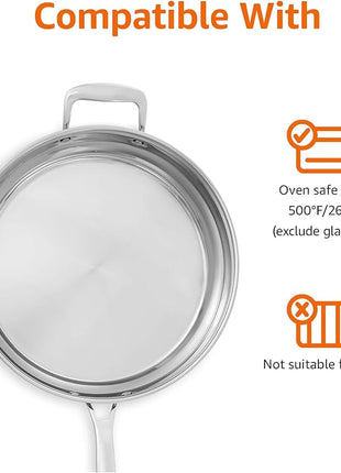 Amazon Basics Stainless Steel Cookware 15-Piece Set, Oven Safe, Pots and Pans, Induction-Ready, Even Heating, Easy to Clean, Heavy Duty, Silver