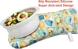 Oven Mitts Gloves 1 Pair Heat Resistant 480 ℉ Non Slip Clear Silicone Printed Shell Comfortable Cotton Lining Kitchen Men Cooking Barbecue Machine Washable (Shell, Beige Mitts)