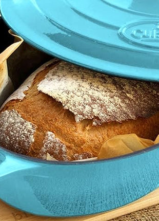 La Cuisine Enameled Cast Iron Oval Dutch Oven Casserole Pot with Lid 5 QT Internal Matte Black Enamel for bread baking, 2-ton Teal Enamel Coating Finish Exterior,Oven Safe up to 500° F