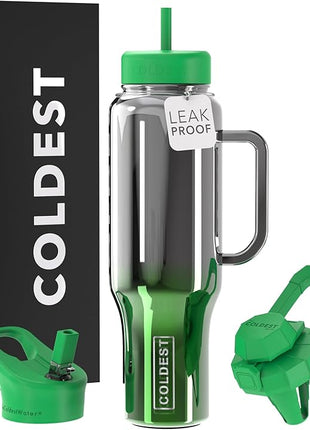 Coldest Tumbler with Handle and Straw - 100% Spill Proof Tumbler with Straw (3 Lids) - Stainless Steel Insulated Leakproof Tumblers for Women & Men - Cup Holder Friendly - 46 oz (Earth Nova)