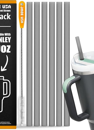 Jmoe USA 12" Replacement Straws for Stanley 40oz & 30oz Tumblers | Fits Reduce 50 oz & 40 oz Cold1 Tumblers | 6-Pack of Reusable Plastic Straws With Cleaning Brush | Food Grade & BPA Free (Black)