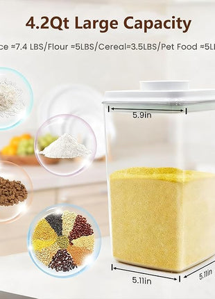 Pop Airtight Food Storage Containers Set with Lids, Large 4.2Qt/4L Food Containers with Scoop, Kitchen Pantry Organization and Storage, BPA Free Stackable Cereal Container (2 * 4.2Qt)