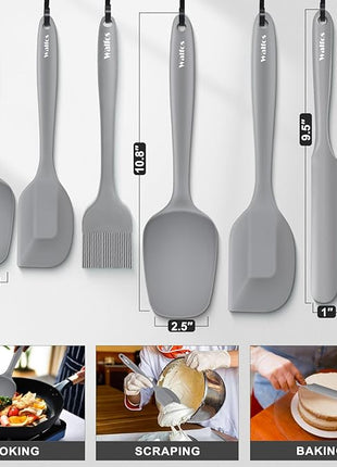 Walfos Silicone Spatula Set (7pcs) - 600℉ Heat Resistant Silicone Scraper Spatulas with Stainless Steel Core, Non Stick Flexible Rubber Spatula for Cooking, Baking and Mixing, Gray