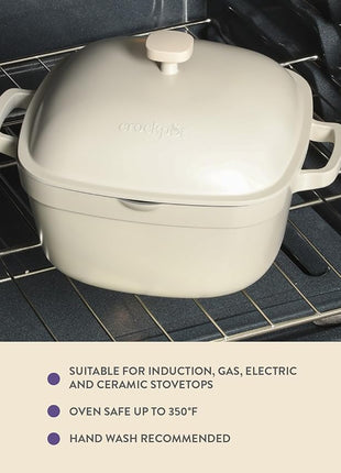 Crock-Pot Northvale Cast Aluminum Lightweight Durable 5.2 Quart Heavy Duty Dutch Oven Pot With Lid, Oven Safe, Dual Handles - Matte Linen White