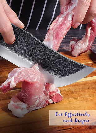 Hand Forged Meat Cleaver Knife Fathers Butcher Knives for Meat Cutting Full Tang Chef Knife with Belt Sheath and Gift Box High Carbon Steel for Kitchen or Camping, Gift for Dad
