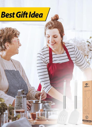 Pack of 2 Silicone Solid Turner, Non Stick Slotted Kitchen Spatulas, High Heat Resistant BPA Free Cooking Utensils, Ideal Cookware for Fish, Eggs, Pancakes(White)