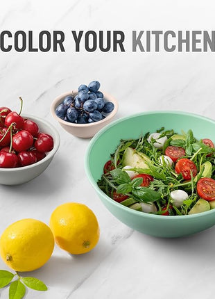 Zulay Kitchen 12 Piece Plastic Nesting Mixing Bowl Set - Colorful Bowls with Lids - Microwave and Freezer Safe (Mint Ombre)