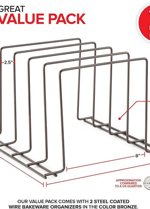 Stock Your Home Bronze (2 Pack) Steel Baking Pan Organizer Rack for Cabinet or Counter, Holder for Kitchen Cutting Boards, Pot Lids, or Cookie Sheets - Rust Proof Wire, Drying Storage