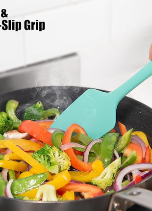 600°F Heat Resistant Silicone Spatula, Doosu High Temp Flexible Kitchen Rubber Bowl Scrapers Food Grade Seamless Baking Supplies Scratch-Proof for Scraping Non-Stick Pans (11.4in, Aqua Sky)