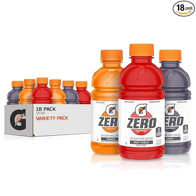 Gatorade G Zero Sports Drink, Fruit Punch, Orange, Grape Variety Pack, 12 Fl Oz (Pack of 18)