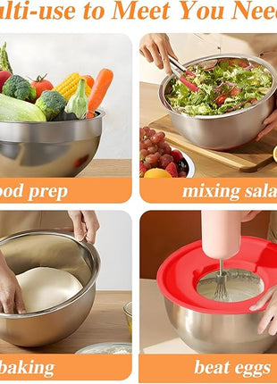 Mixing Bowls with Lids Set, 6 PCS Stainless Steel Mixing Bowls with 3 Grater Attachments, Kitchen Food Organizers Nesting Mixing Bowl, Large Size 4.5, 3.5, 2.1, 1.5, 1.1, 0.7QT-Colorful