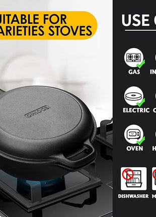 2-in-1 Pre-Seasoned Cast Iron Dutch Oven Pot with Skillet Lid Set, 10" Skillet 3QT Pot for Cooking, Baking, Frying and Camping