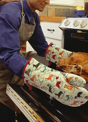 Oven Mitts Cotton Fashion Cute Dog Design 1pair Heat Resistant Oven Gloves Safe Cooking Baking Grilling Barbecue Machine Washable Pot Holders (Oven Mitts Dog Flower)