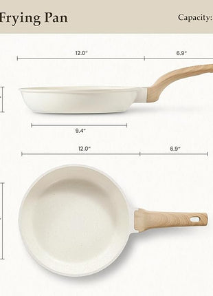 CAROTE Non Stick Frying Pan Skillet, Omelet Pan, Healthy Non Toxic Granite Chef Pan, Induction Compatible Egg Frying Pan with Heat-Resistant Handle, PFOA-Free, Cream White, 12"