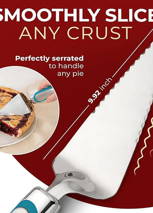 Orblue Pie Server, Essential Kitchen Tool, Serrated on Both Sides, Great for Right or Left Handed Chef, Stainless Steel Flatware, Cake Cutter, Blue