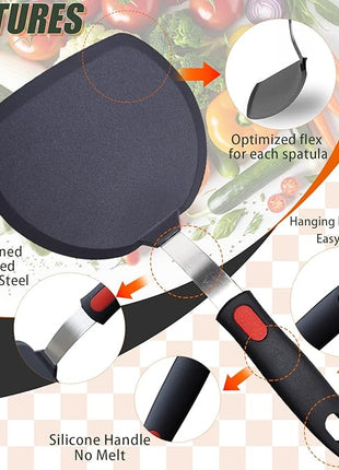 Silicone Spatula Turner Set,3-Pack Spatula Set,600°F Heat Resistant Spatula for Non Stick Cookware,Large Flexible Kitchen Utensils for Baking,Cooking,No Scratching and Melting,Dishwasher Safe,BPA Free