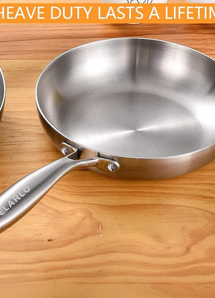 DELARLO Whole body Tri-Ply Stainless Steel 8inch Small Frying Pan, Chef's Pans Oven safe induction kitchen skillet,Suitable for All Stove (Detachable Handle)