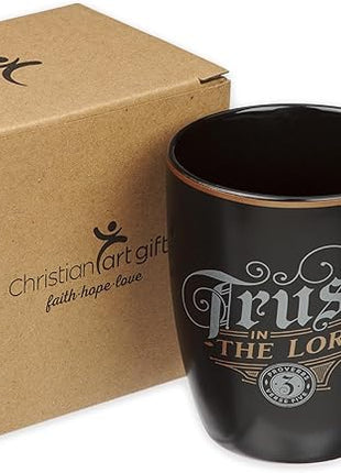 Christian Art Gifts Inspirational Ceramic Coffee & Tea Mug for Men & Women: Trust in the Lord Encouraging Bible Verse Proverb, Sturdy Lead & Cadmium-free Non-toxic Drinkware, Matte Black & Gold, 12 oz