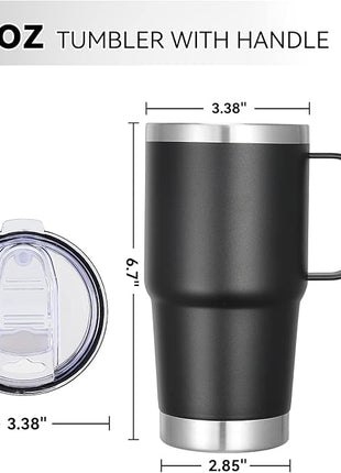 VEGOND 20 oz Tumbler with Handle Lid and Straw, Stainless Steel Insulated Travel Coffee Mug Spill Proof Double Wall Metal Tumbler Cup Keeps Drink Hot and Cold, Black 1 Pack