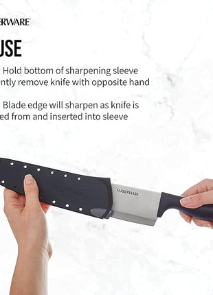 Farberware Edgekeeper 8-Inch Chef Knife with Self-Sharpening Blade Cover, High Carbon-Stainless Steel Kitchen Knife with Ergonomic Handle, Razor-Sharp Knife, Black
