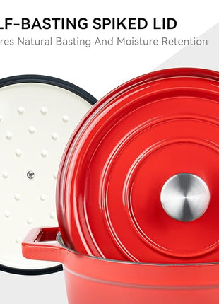 Miereirl 6.5 Quart Enameled Dutch Oven Pot with Lid, Cast Iron Dutch Oven with Dual Handles for Bread Baking, Cooking, Non-stick Enamel Coated Cookware (Red)