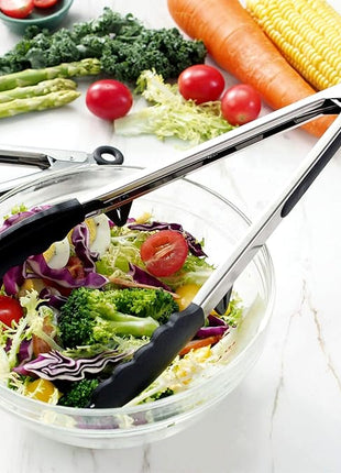 Silicone Tongs for Air Fryer, 2 Pack, Black Color, Premium Silicone BPA Free Non-Stick Stainless Steel Locking Food Tongs, 9-Inch and 12-Inch