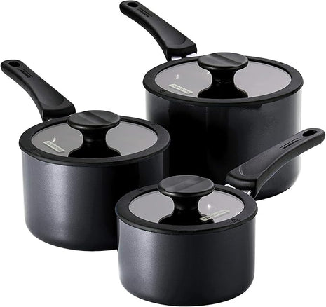 Tramontina Aluminum Non Stick 6-Piece Nesting Sauce Pan Set with Lids - Gray, Kitchen Nonstick Cookware Set, Dishwasher and Oven Safe