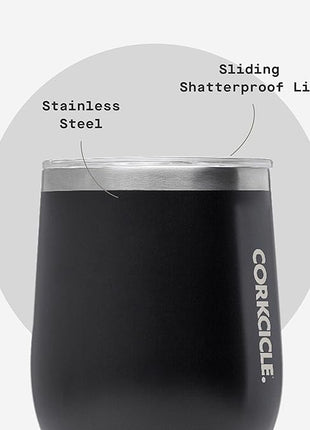 Corkcicle Stemless Wine Tumbler - Keeps Drinks Cold for 6 Hours - Triple-Insulated Stainless Steel - Non-Slip Base - Summer Drinkware Gift - Keeps Drinks Ice Cold - 12 oz - Matte Black