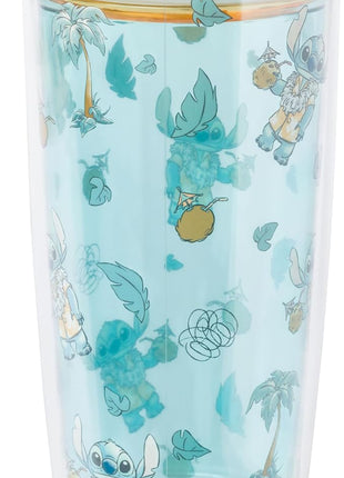 Silver Buffalo Disney Lilo and Stitch Hawaiian Shirt and Coconuts Pattern Double Wall Travel Tumbler with Slide Close Lid, 20 Ounces