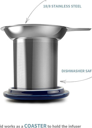 Sweese 20oz Porcelain Teacup with Infuser and Lid, Large Tea Mug for Loose Tea - Microwave and Dishwasher Safe, Insulated, Modern Design for Tea Lovers