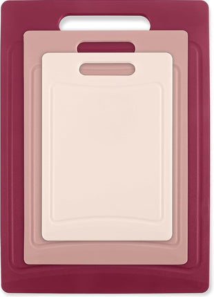 COOK WITH COLOR Non-Slip Cutting Board Set – Kitchen Essentials with Easy Grip Handle for Meat, Veggies, and Fruits, 3 Cutting Boards, Rose