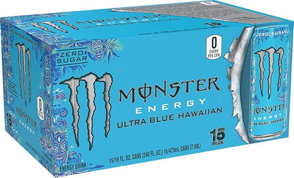 Monster Energy Ultra Blue Hawaiian, Sugar Free Energy Drink, 16 Ounce | Pack of 15