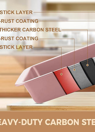 HONGBAKE Bakeware Sets, Baking Pans Set, Nonstick Oven Pan for Kitchen with Wider Grips, 10-Piece Including Rack, Cookie Sheet, Cake Pans, Loaf Pan, Muffin Pan, Pizza Pan - Pink