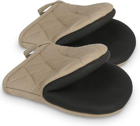 1 Pair Short Oven Mitts, Heat Resistant Silicone Kitchen Mini Oven Mitts for 500 Degrees, Non-Slip Grip Surfaces and Hanging Loop Gloves, Baking Grilling Barbecue Microwave Machine Washable