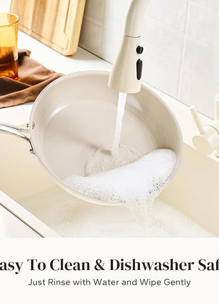 Redchef Ceramic Non Stick Egg Pans, Nonstick Frying Pan Skillet, 8 inch Cooking Pan Non Toxic with Stay Cool Handle for Induction, PTFE & PFAS & PFOA Free, Dishwasher/Oven Safe (Beige White)