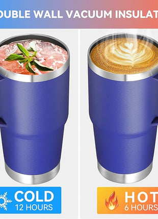 VEGOND 20 oz Tumbler Bulk with Handle Lid and Straw, Stainless Steel Insulated Travel Coffee Mug Set, Spill Proof Double Wall Metal Tumblers Cups, Powder Color Royal Blue 12 Pack